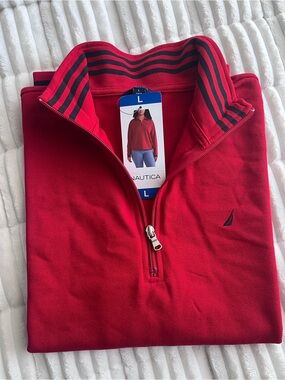 Women’s Nautica Red  Pullover with Striped Collar